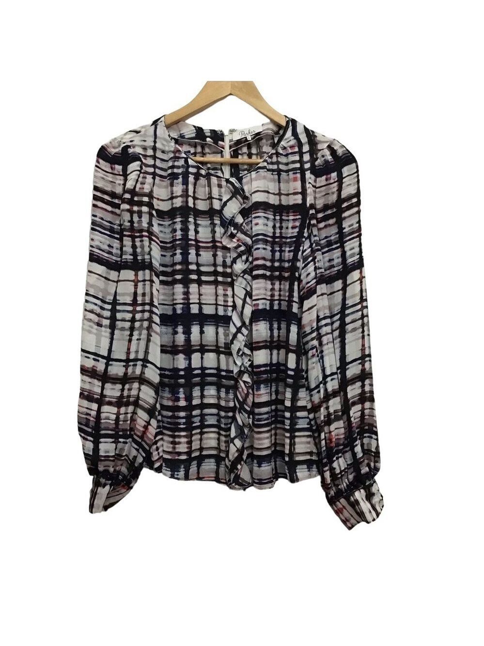 PARKER 100% silk button down blouse small black white pink